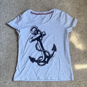 Tommy Hilfiger Light Gray Tee with Navy Anchor Graphic